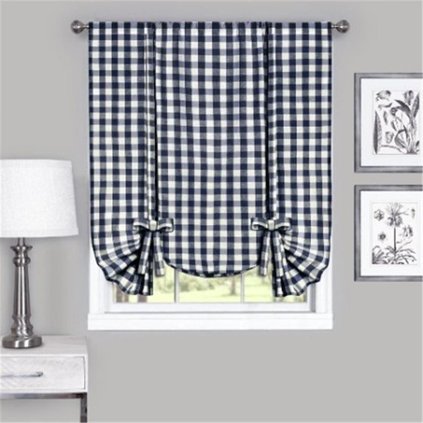 Eyecatcher 42 x 63 in. Buffalo Check Window Curtain Tie Up Shade, Navy EY2511629